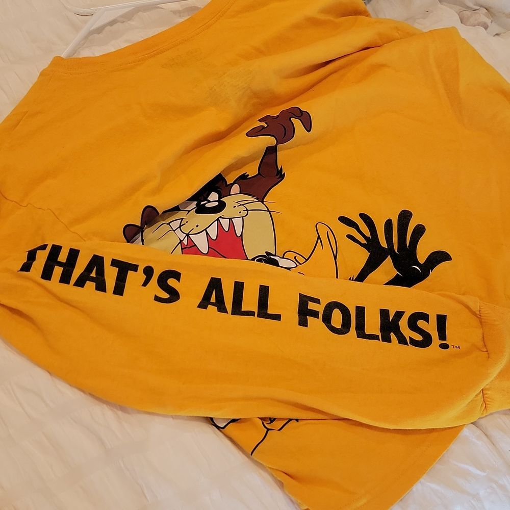 Looney Tunes Graphic Long Sleeve Tee Yellow Y2K Cartoon Shirt Medium - Picture 4 of 8